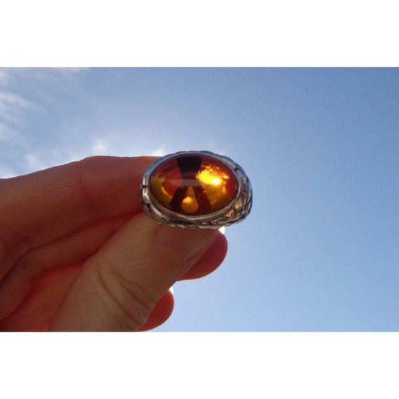Baltic Amber Silver Ring, 100% Natural Cognac Amber 925 Silver Ring, Size 9 US - Picture 8 of 12